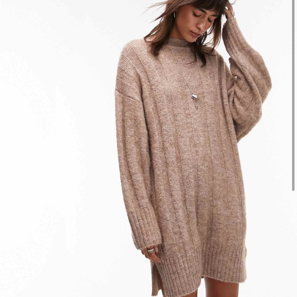 Topshop Cozy Beige Knit Sweater Dress